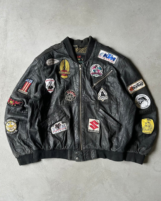 1980s - Distressed Black Patchwork Leather Jacket - XXL