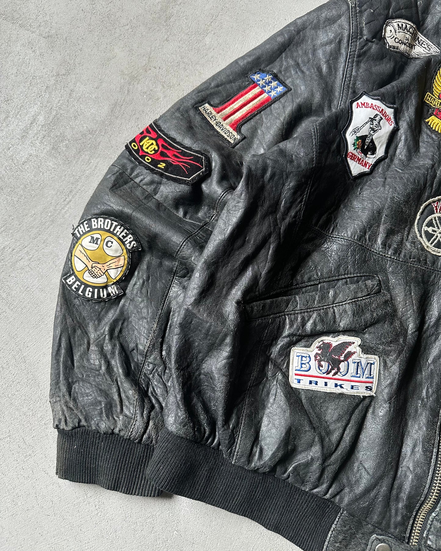 1980s - Distressed Black Patchwork Leather Jacket - XXL