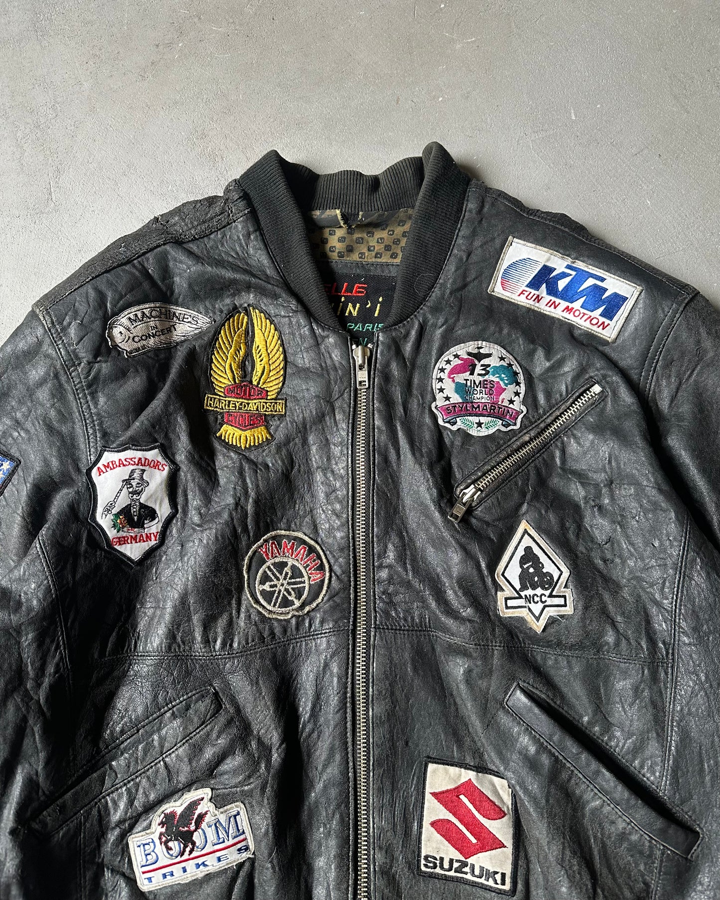 1980s - Distressed Black Patchwork Leather Jacket - XXL