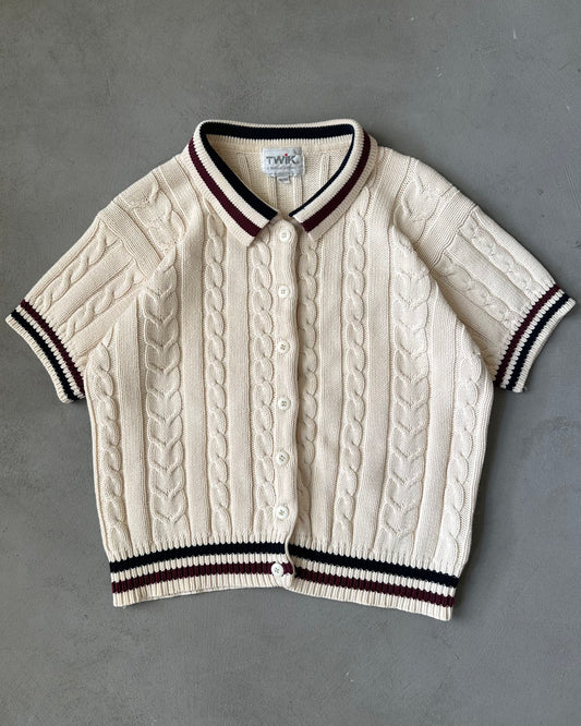 1990s - Cream Women's Knit Polo - (W)M