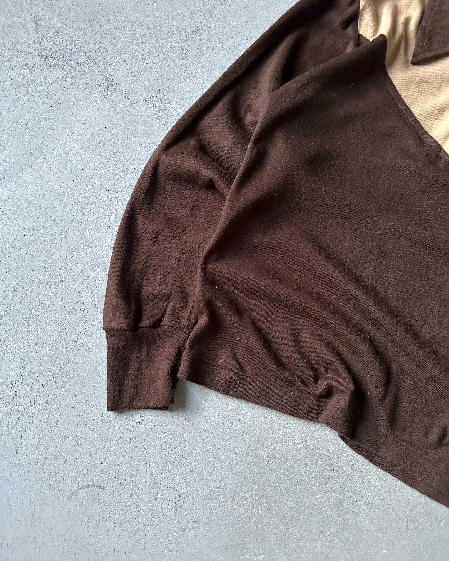 1970s - Brown/Beige 1/4 Zip Women's Knit Polo - (W)M