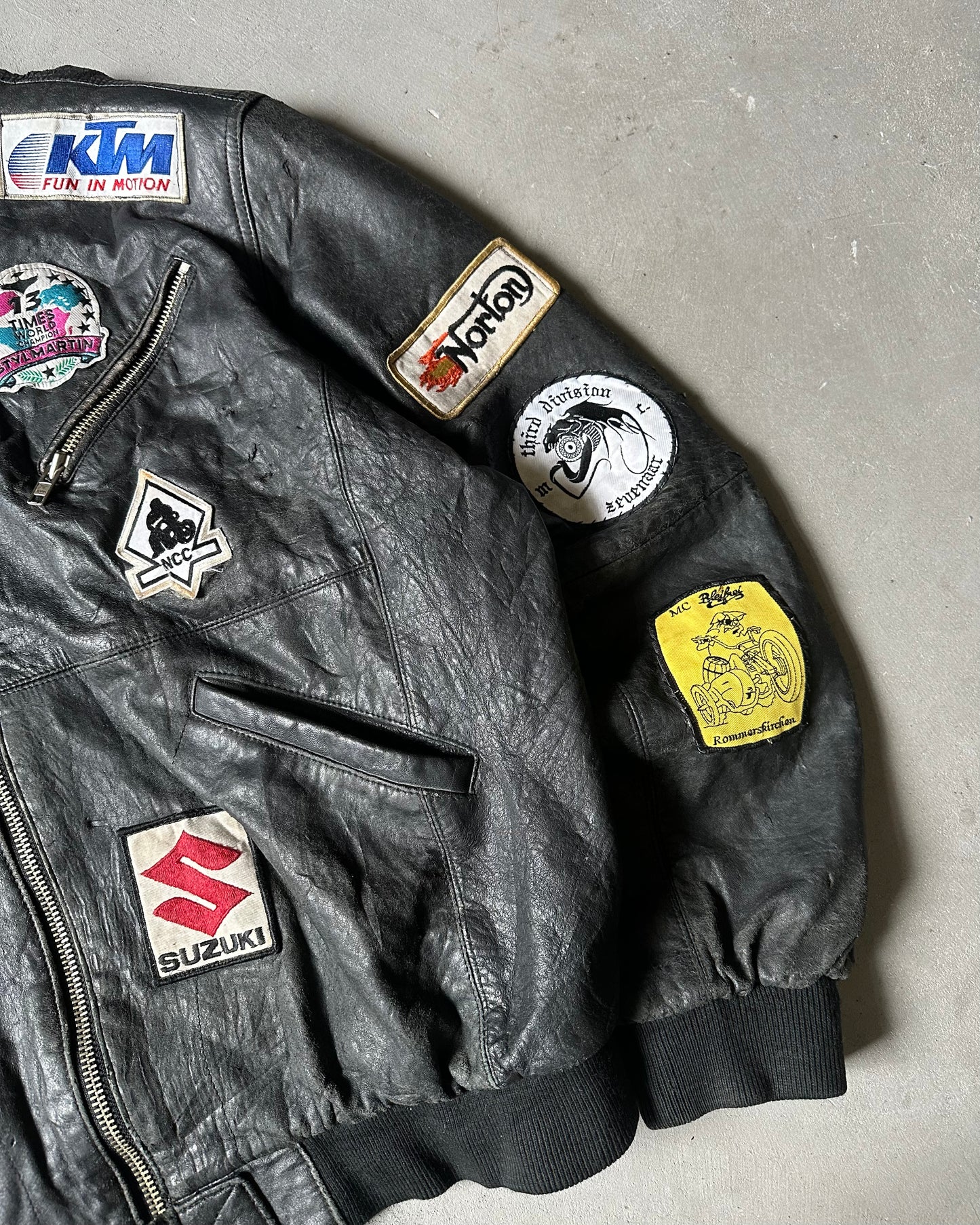 1980s - Distressed Black Patchwork Leather Jacket - XXL