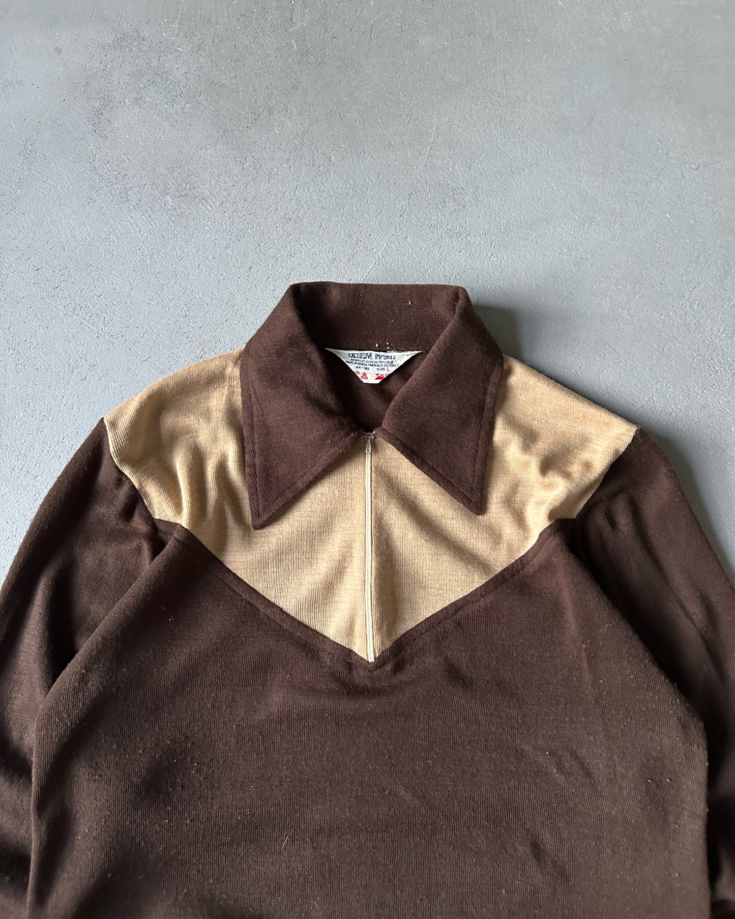 1970s - Brown/Beige 1/4 Zip Women's Knit Polo - (W)M