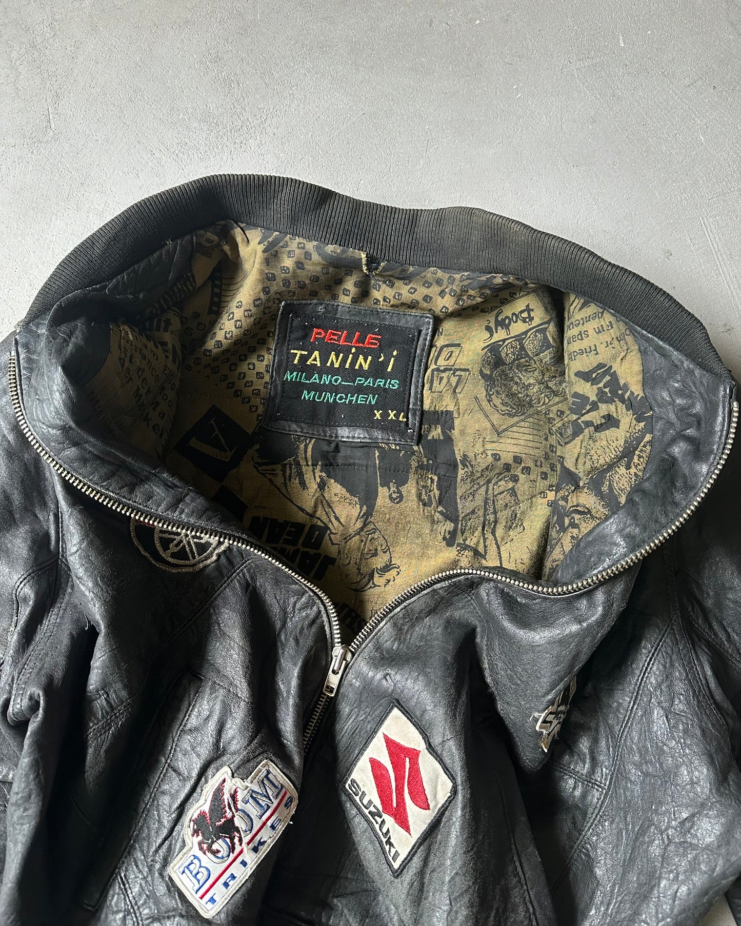 1980s - Distressed Black Patchwork Leather Jacket - XXL