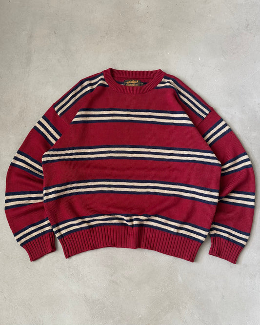 1990s - Burgundy/Navy Eddie Bauer Striped Sweater - XL