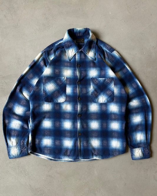 1970s - Blue/White Envoy Shadow Plaid Flannel - S