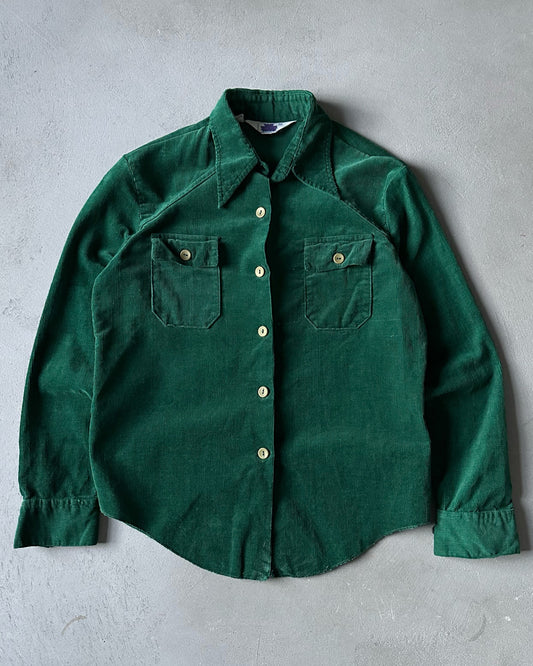 1970s - Green The Whole Thing Corduroy Women's Button Up - (W)S