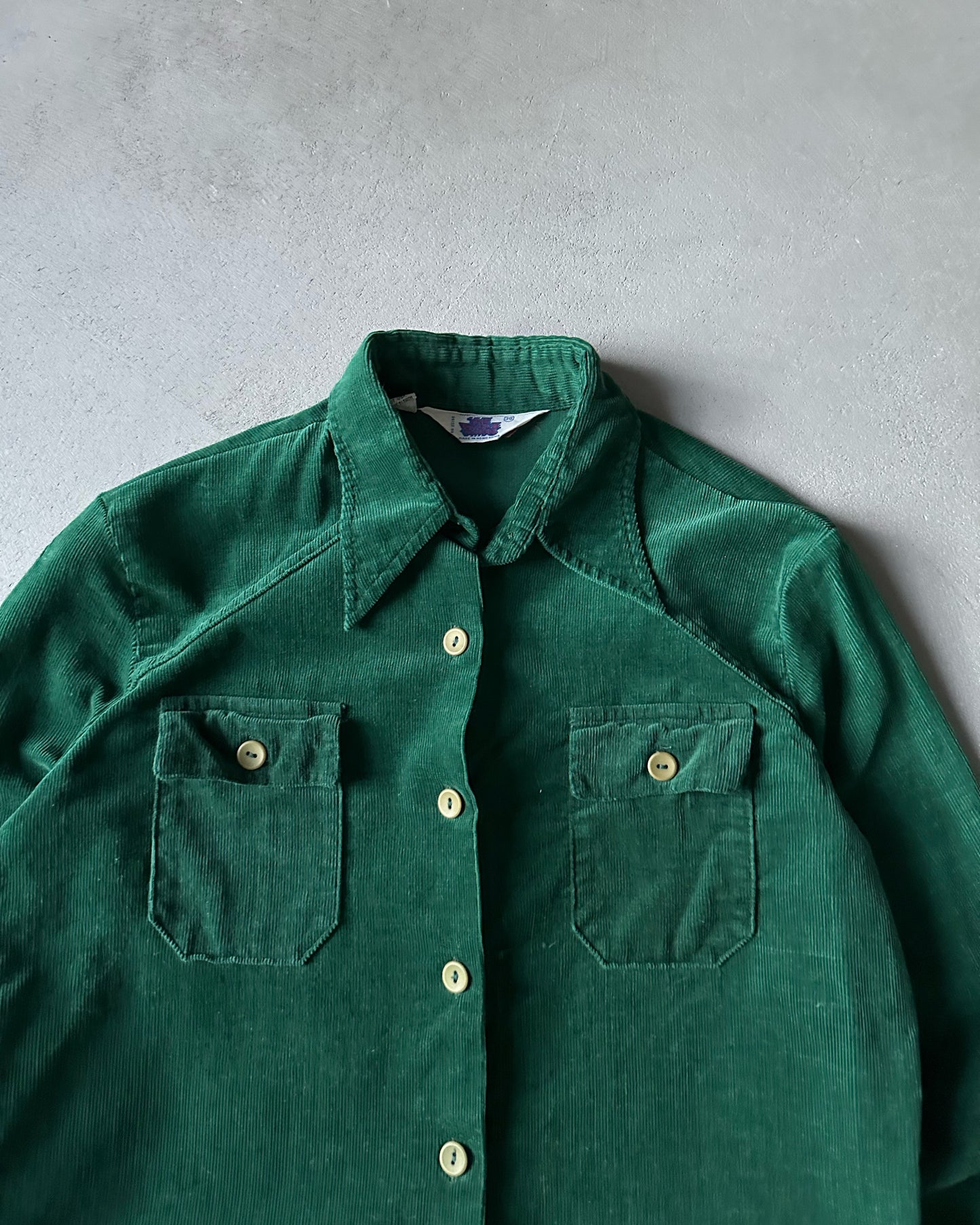 1970s - Green The Whole Thing Corduroy Women's Button Up - (W)S