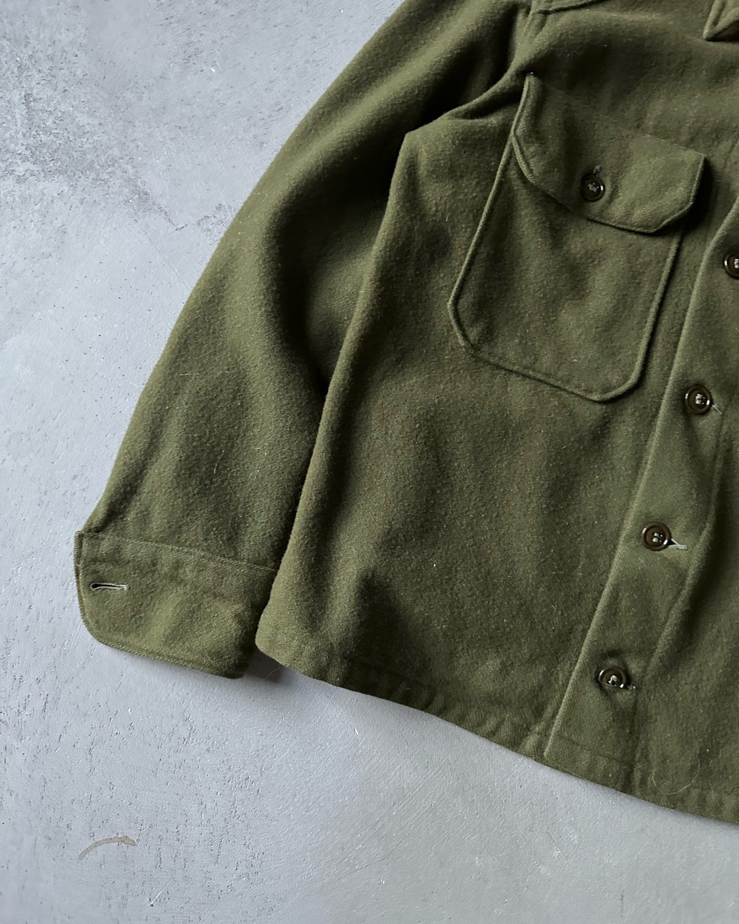 1950s - Green Field Wool Military Button Up - S