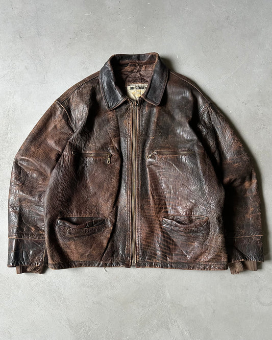 1990s - Distressed Brown Leather Jacket - XL