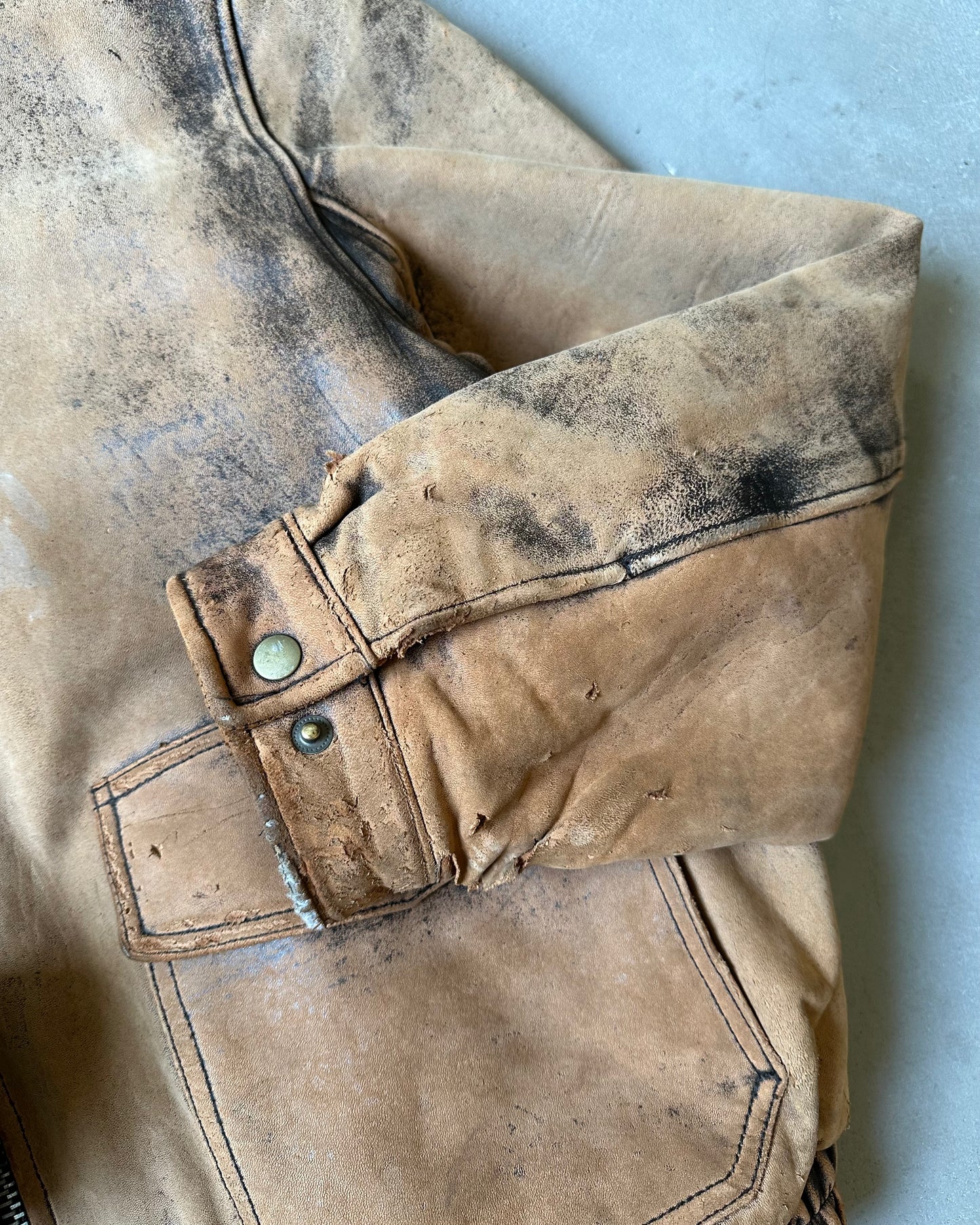 1990s - Distressed Brown Aviator Leather Jacket - XL