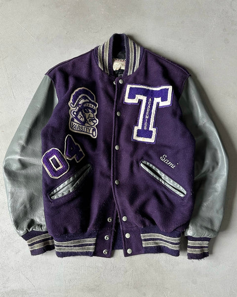 1990s - Purple/Charcoal Triway Varsity Jacket - M