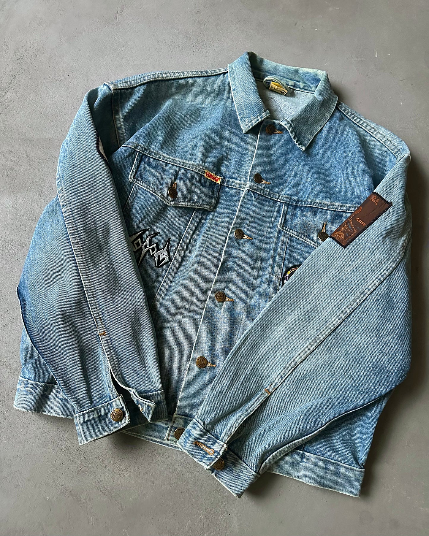 1990s - Band Patchwork Denim Jacket - M