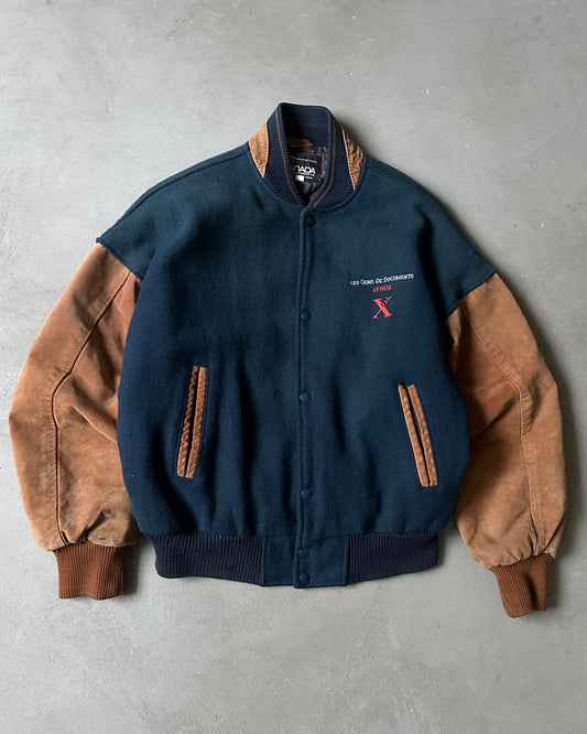 1990s - Navy/Brown Xerox Varsity Jacket - M