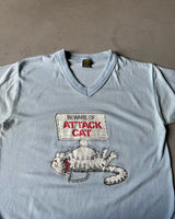 1980s- Light Blue "Attack Cat" T-Shirt - S/M