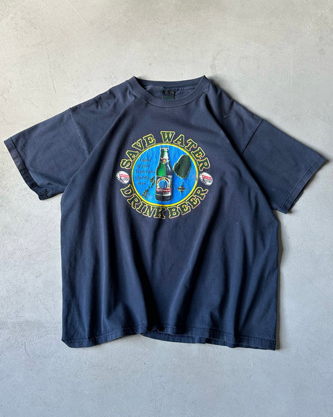 1990s - Navy "Save Water, Drink Beer" T-Shirt - L/XL