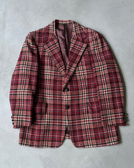 Années 80 - Blazer en laine à carreaux rouge/bleu - 43