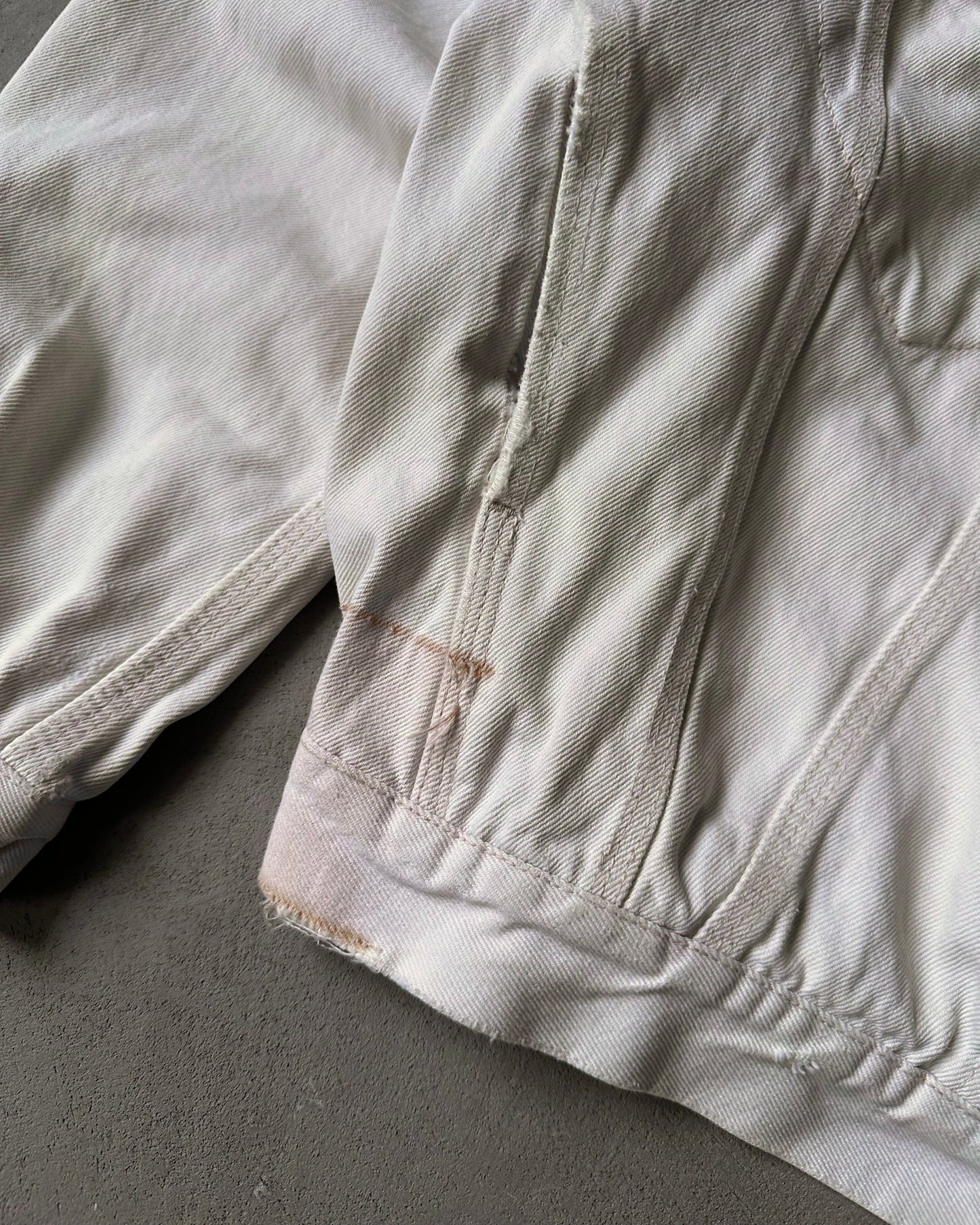 1990s - Distressed Cream Trucker Jacket - M/L