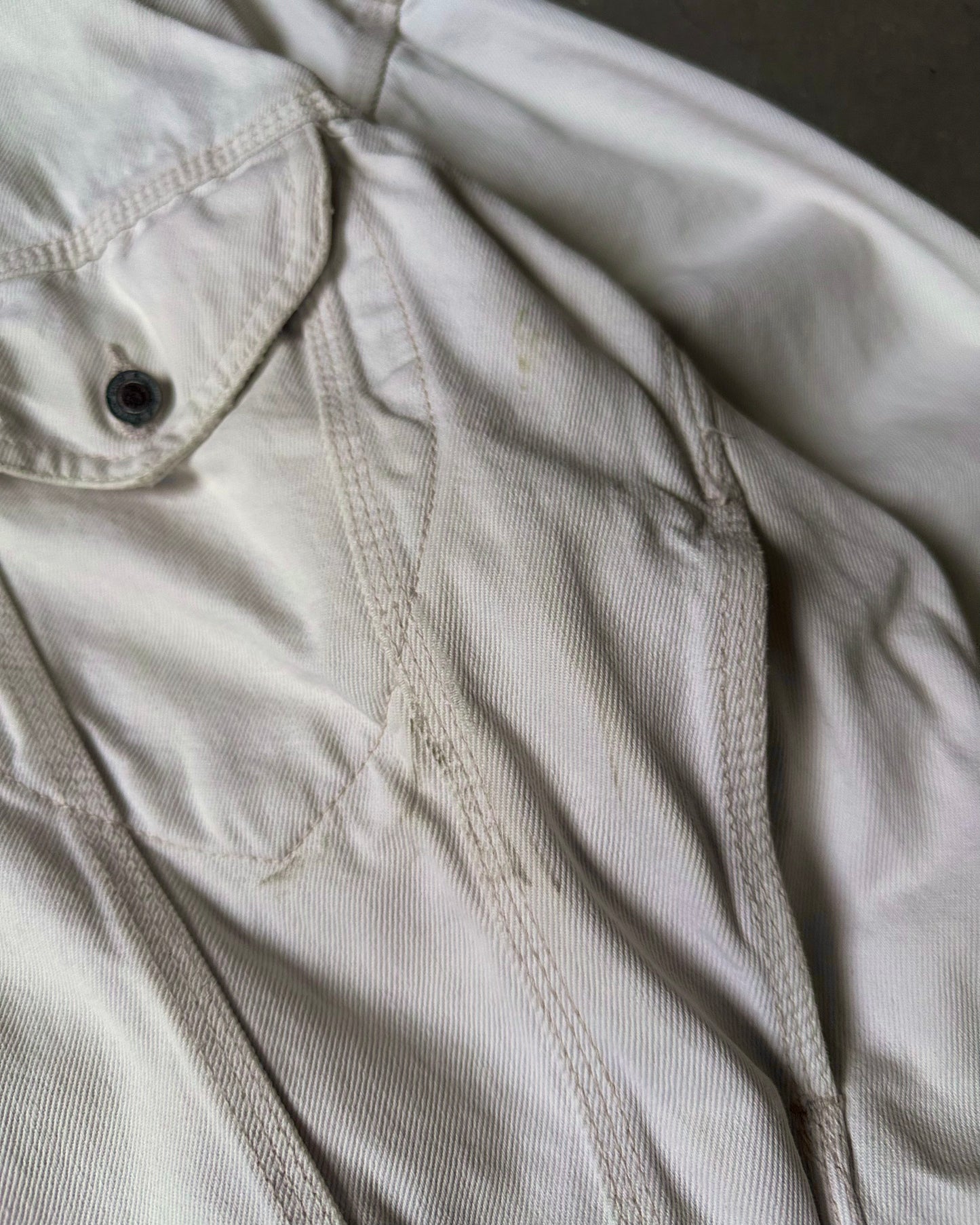 1990s - Distressed Cream Trucker Jacket - M/L