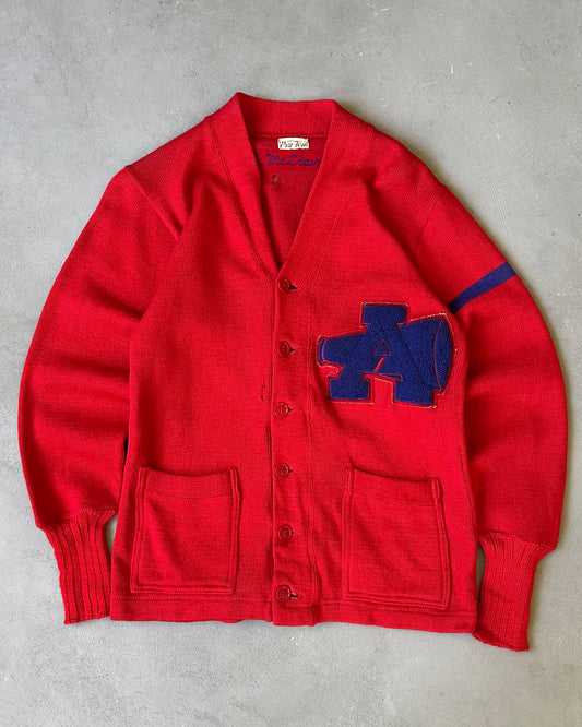 Années 1960 - Cardigan Letterman Rouge vieilli - T/M