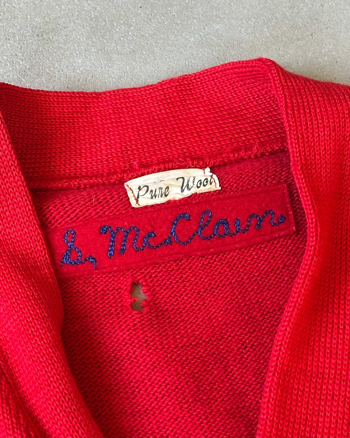 Années 1960 - Cardigan Letterman Rouge vieilli - T/M