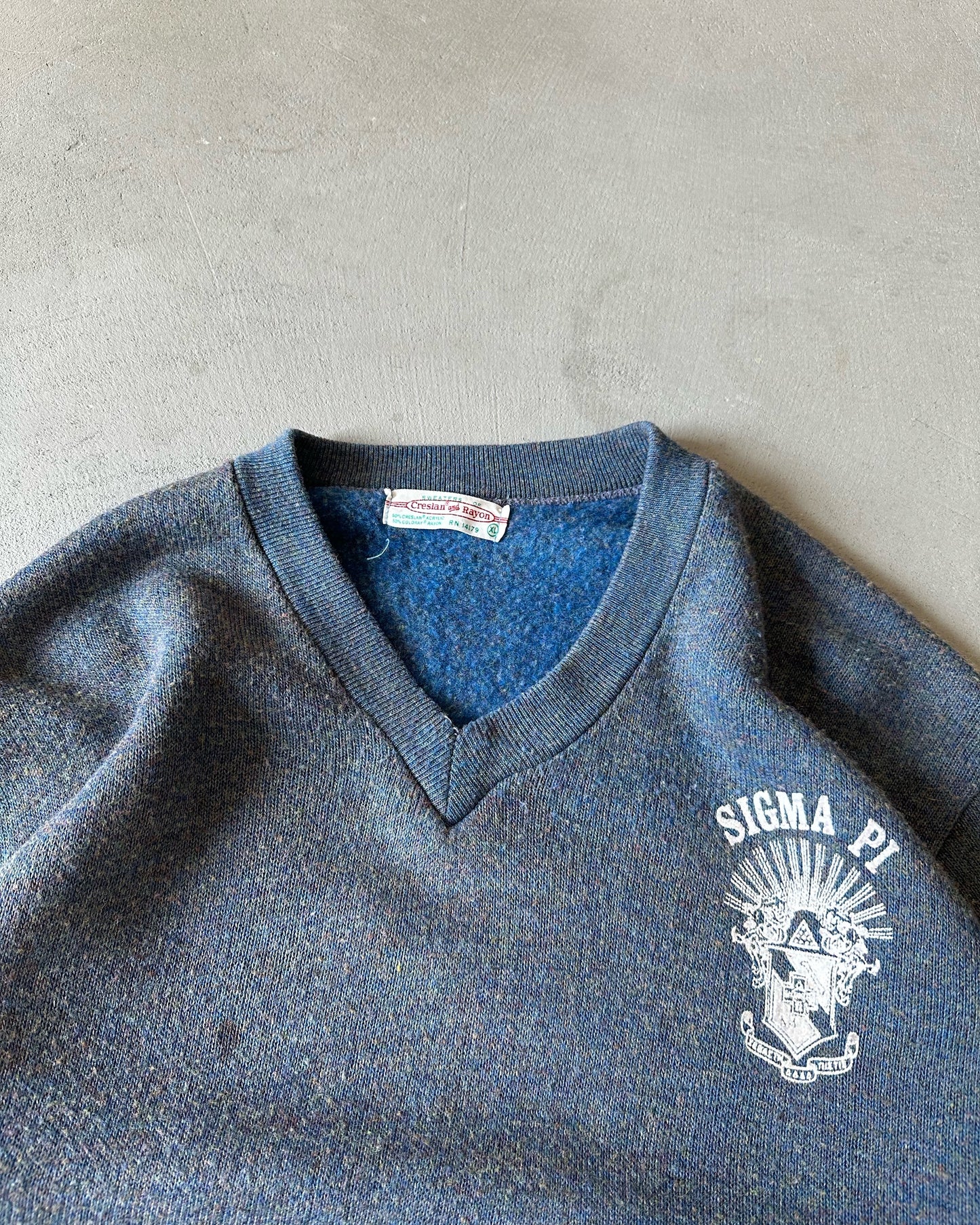 1970s - Navy/Multi Sigma Pi Creslan Sweatshirt - L