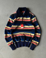 1970s - NWT Blue/Red "Velvet" Striped Longsleeve Polo - XS/S