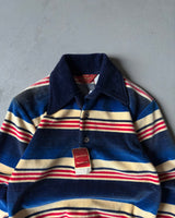 1970s - NWT Blue/Red "Velvet" Striped Longsleeve Polo - XS/S