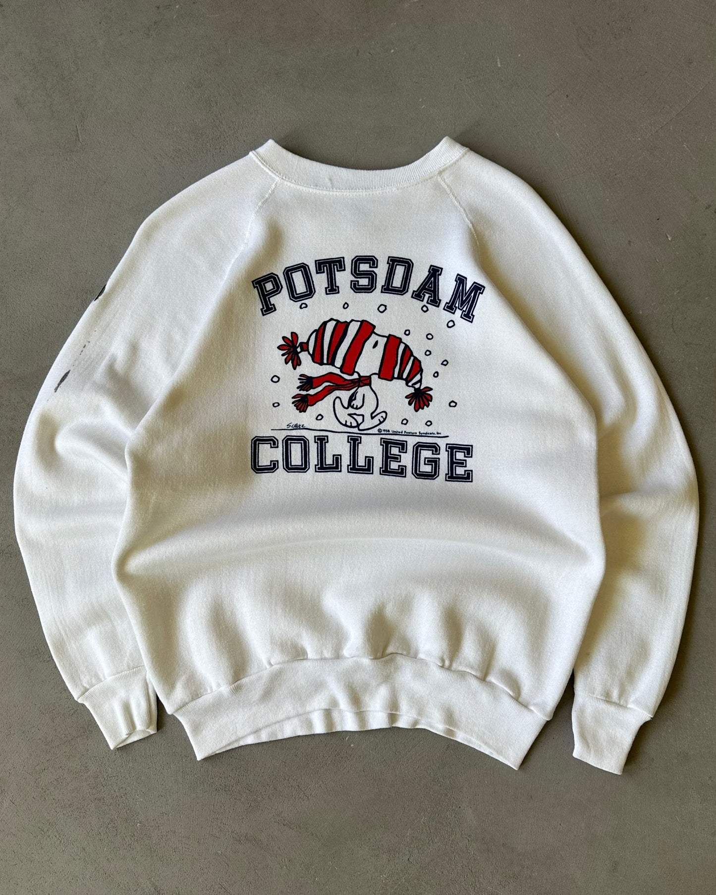 Années 80 - Pull col rond Snoopy Potsdam College blanc - M/L