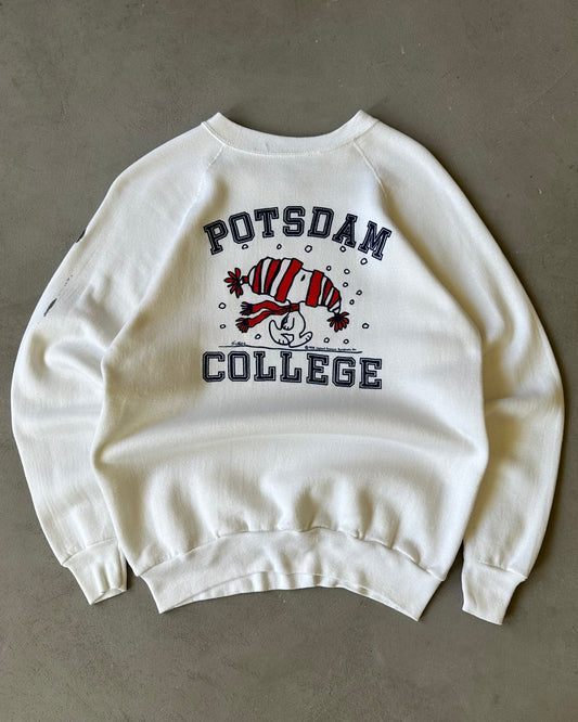 Années 80 - Pull col rond Snoopy Potsdam College blanc - M/L