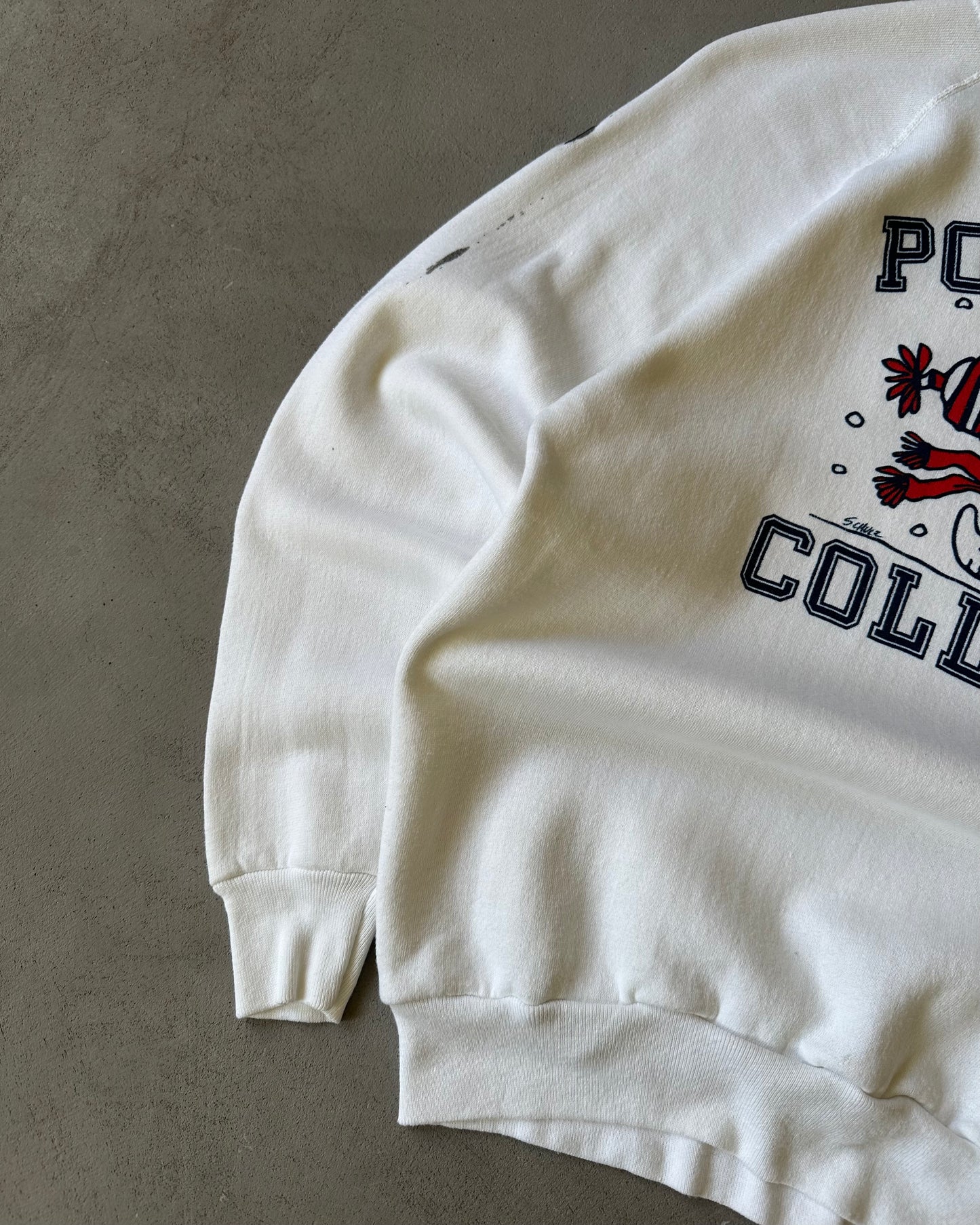 Années 80 - Pull col rond Snoopy Potsdam College blanc - M/L