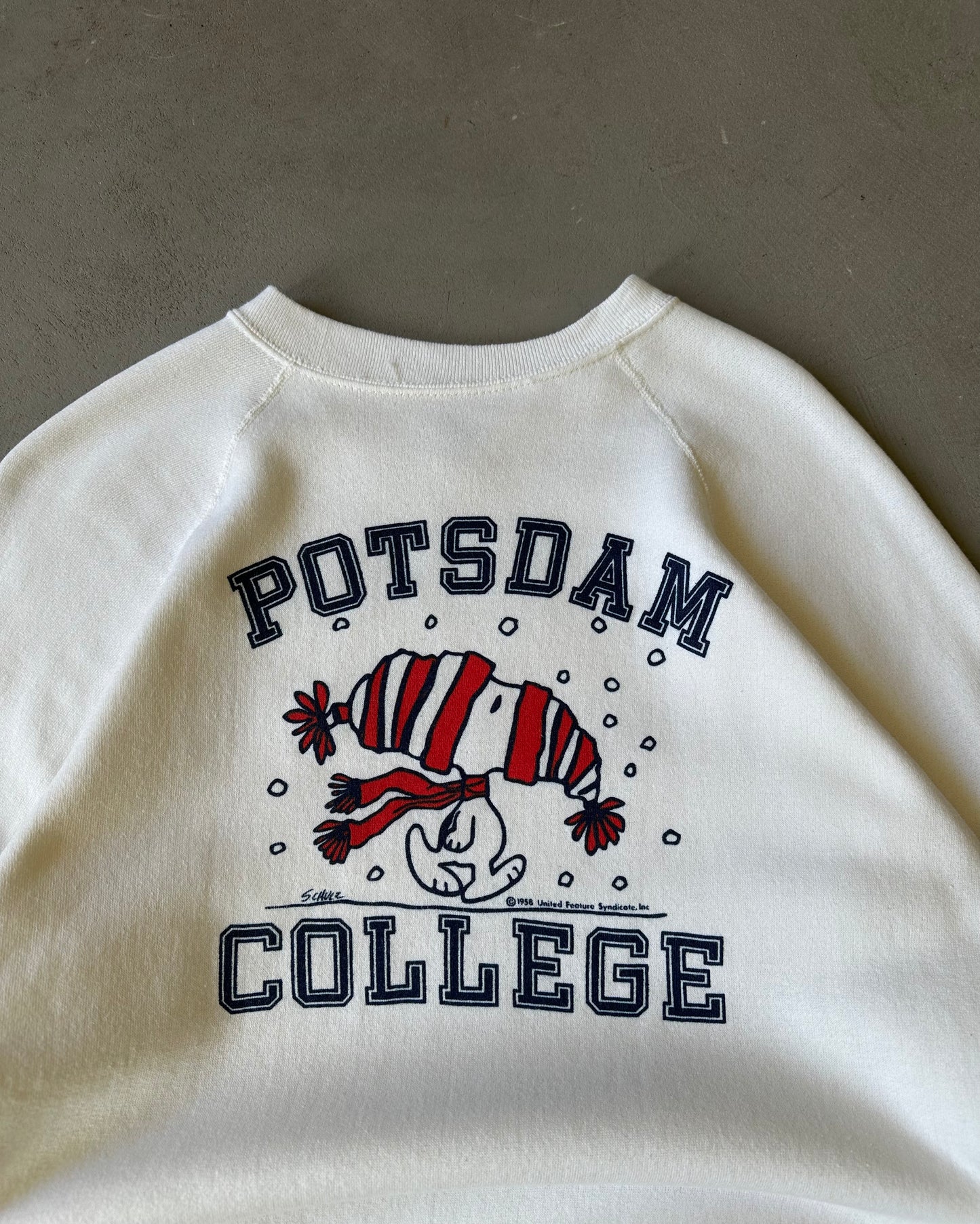 Années 80 - Pull col rond Snoopy Potsdam College blanc - M/L