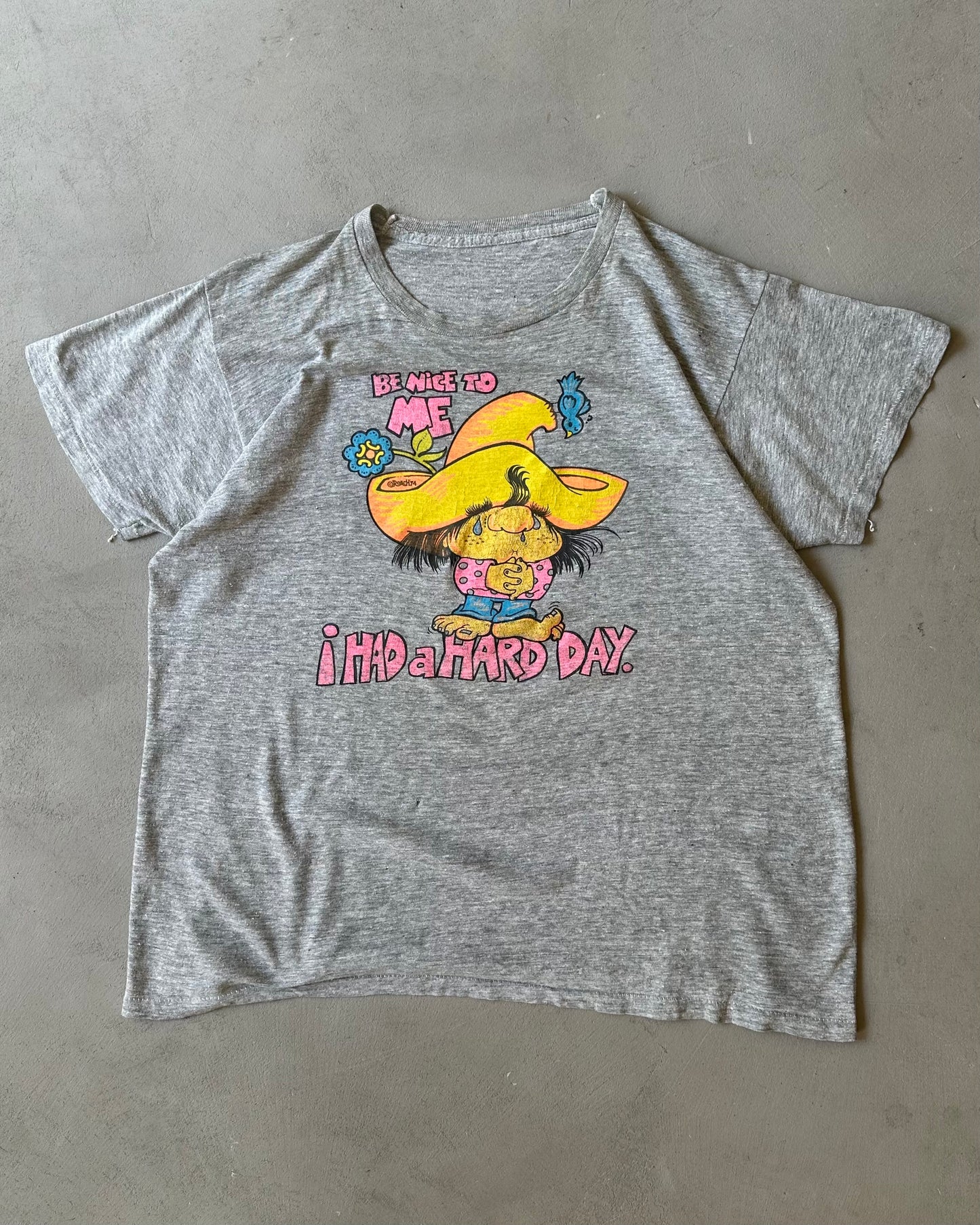 1980s - Grey Hard Day T-Shirt - M/L