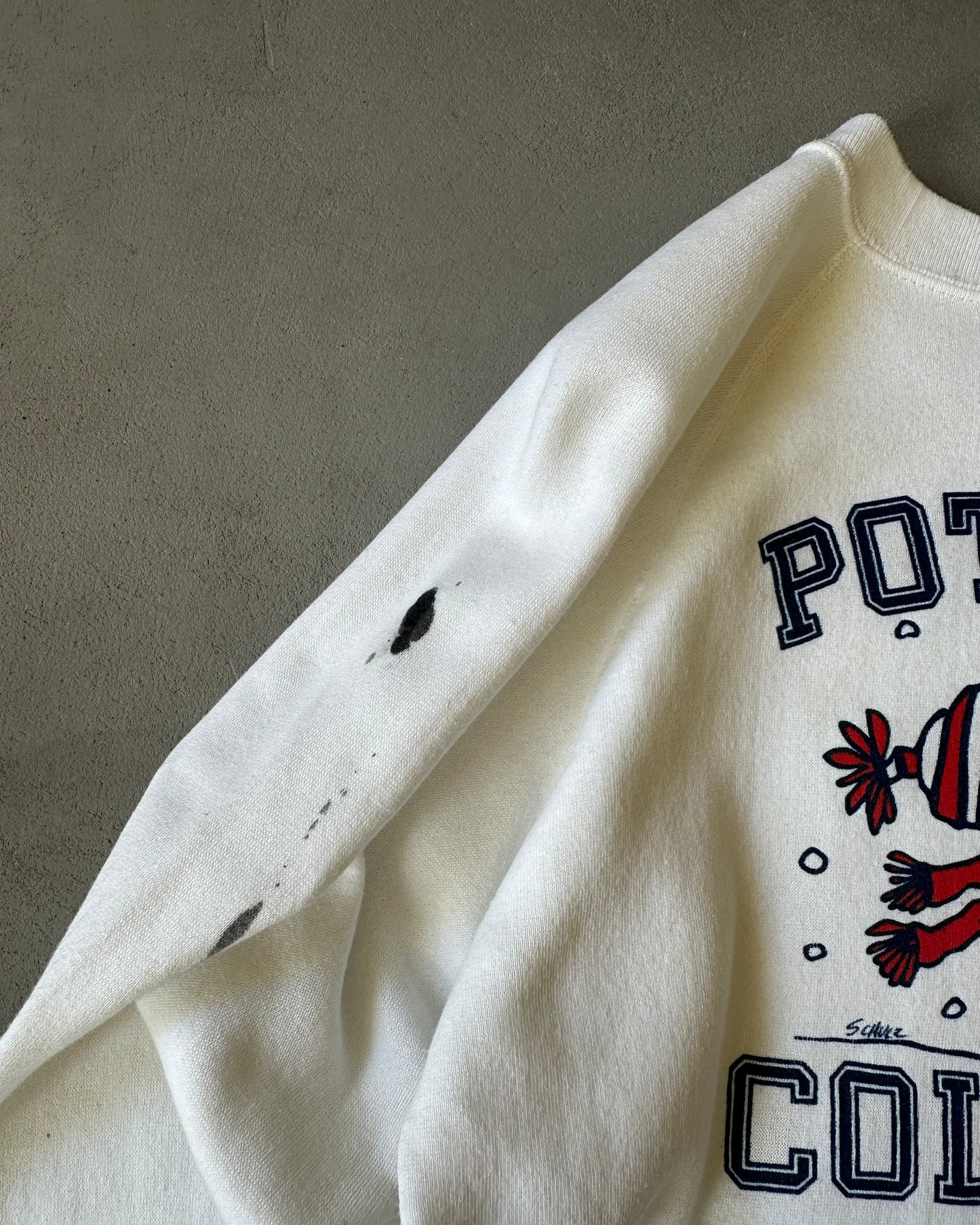 Années 80 - Pull col rond Snoopy Potsdam College blanc - M/L