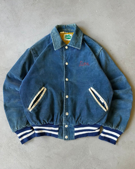 1970s - Blue Indian Mills Corduroy Varsity Jacket - S