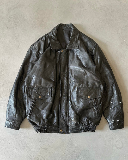 1980s - Black Patchwork Leather Jacket - XXL