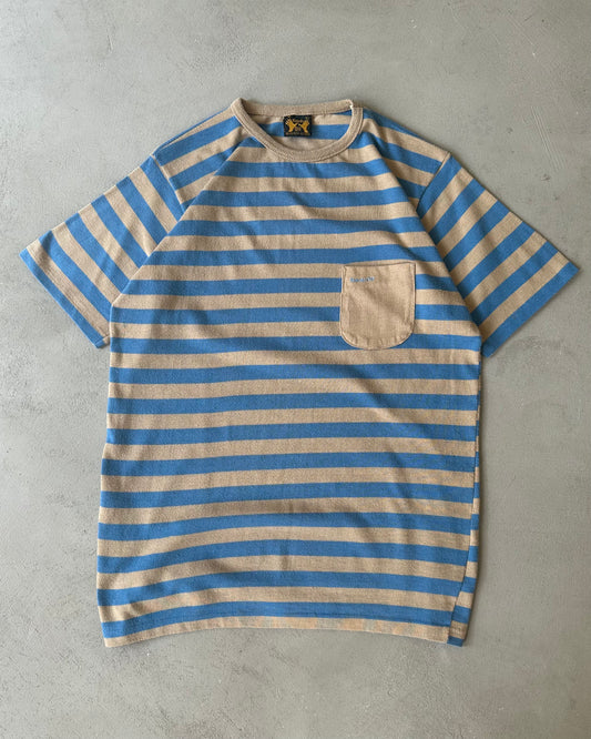 1980s - Blue/Tan Striped T-Shirt - M