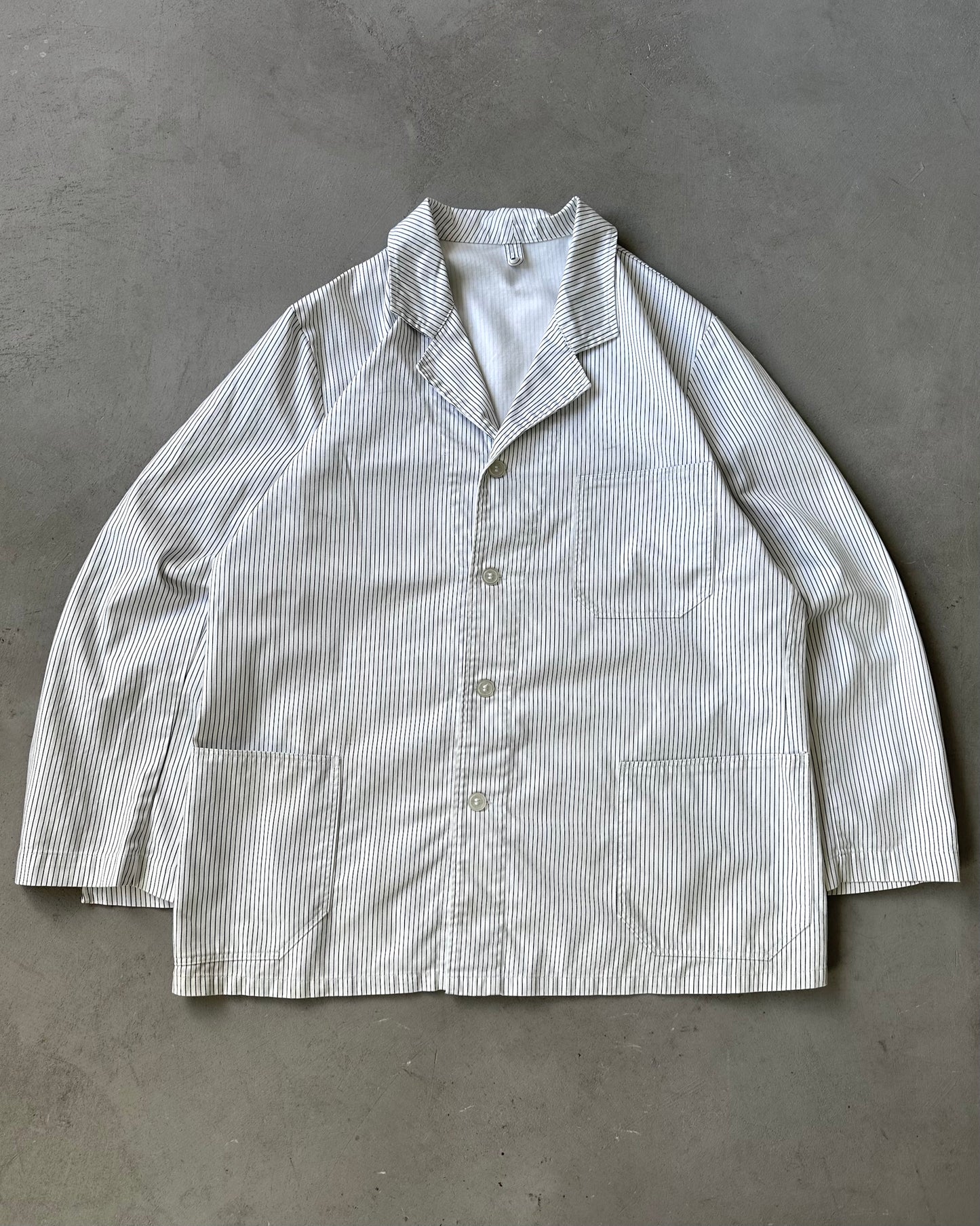 2000s - White/Black Striped French Chore - XL