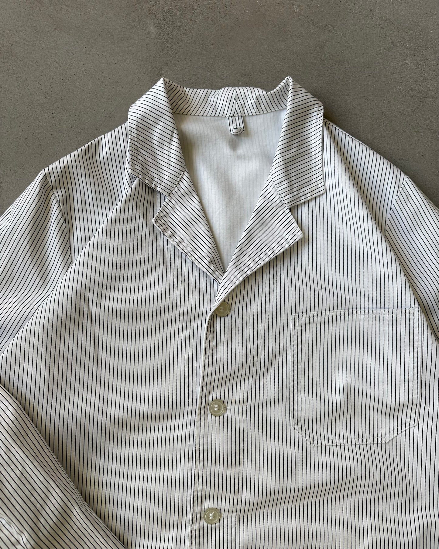 2000s - White/Black Striped French Chore - XL