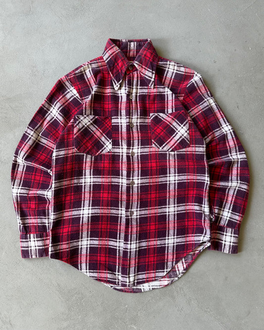1980s - Red/Burgundy Plaid Flannel - S
