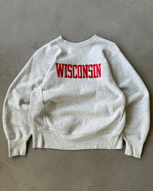 1980s - Ash Grey Wisconsin Champion Warmup Crewneck - S