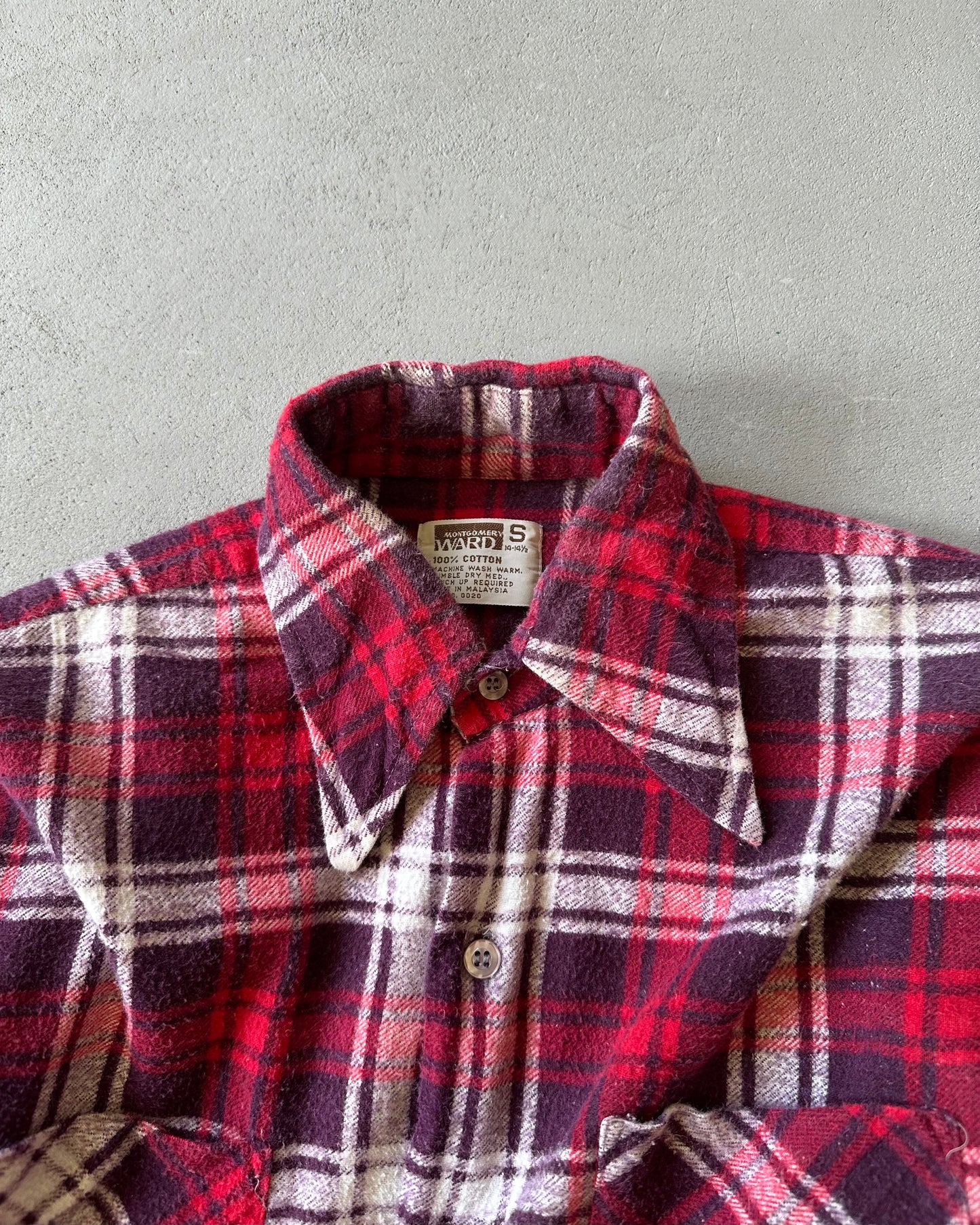 1980s - Red/Burgundy Plaid Flannel - S