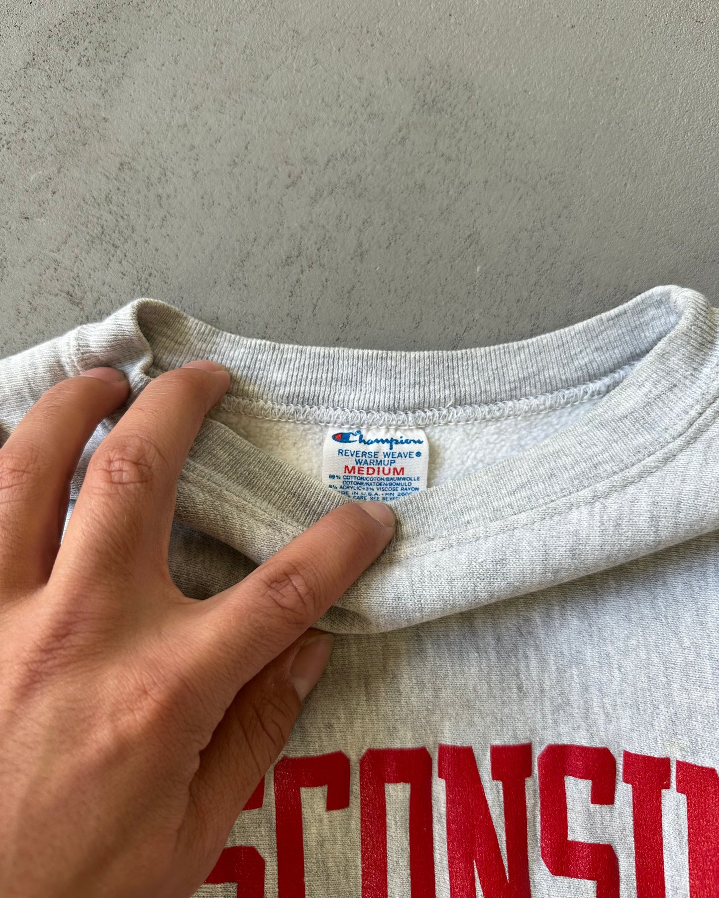 1980s - Ash Grey Wisconsin Champion Warmup Crewneck - S