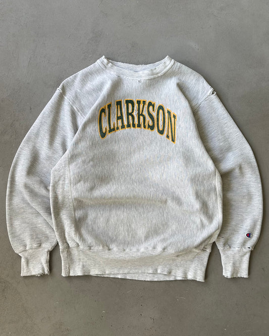 1990s - Distressed Ash Grey Clarkson Champion RW Crewneck - M