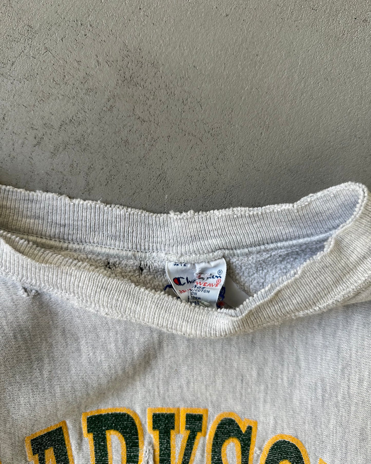 1990s - Distressed Ash Grey Clarkson Champion RW Crewneck - M