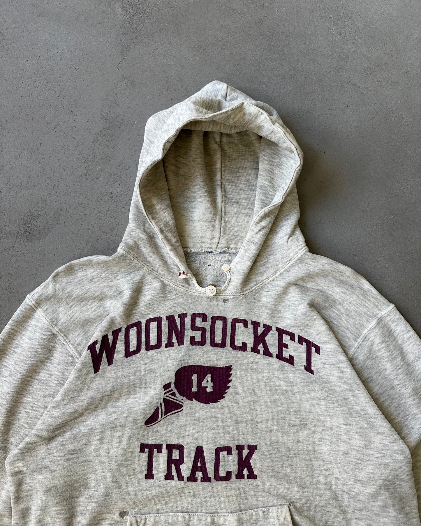 1980s - Distressed Ash Grey Woonsocket Hoodie - M