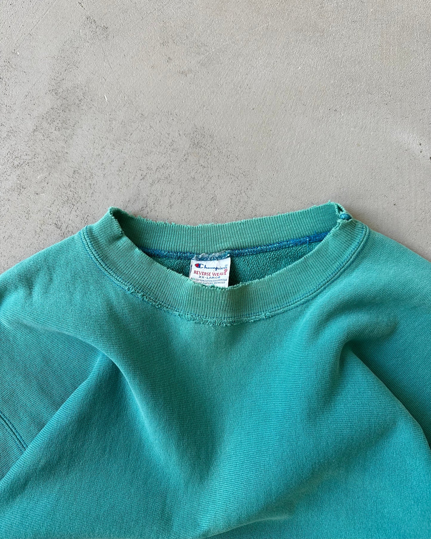 1990s - Distressed Aqua Champion RW Crewneck - XL