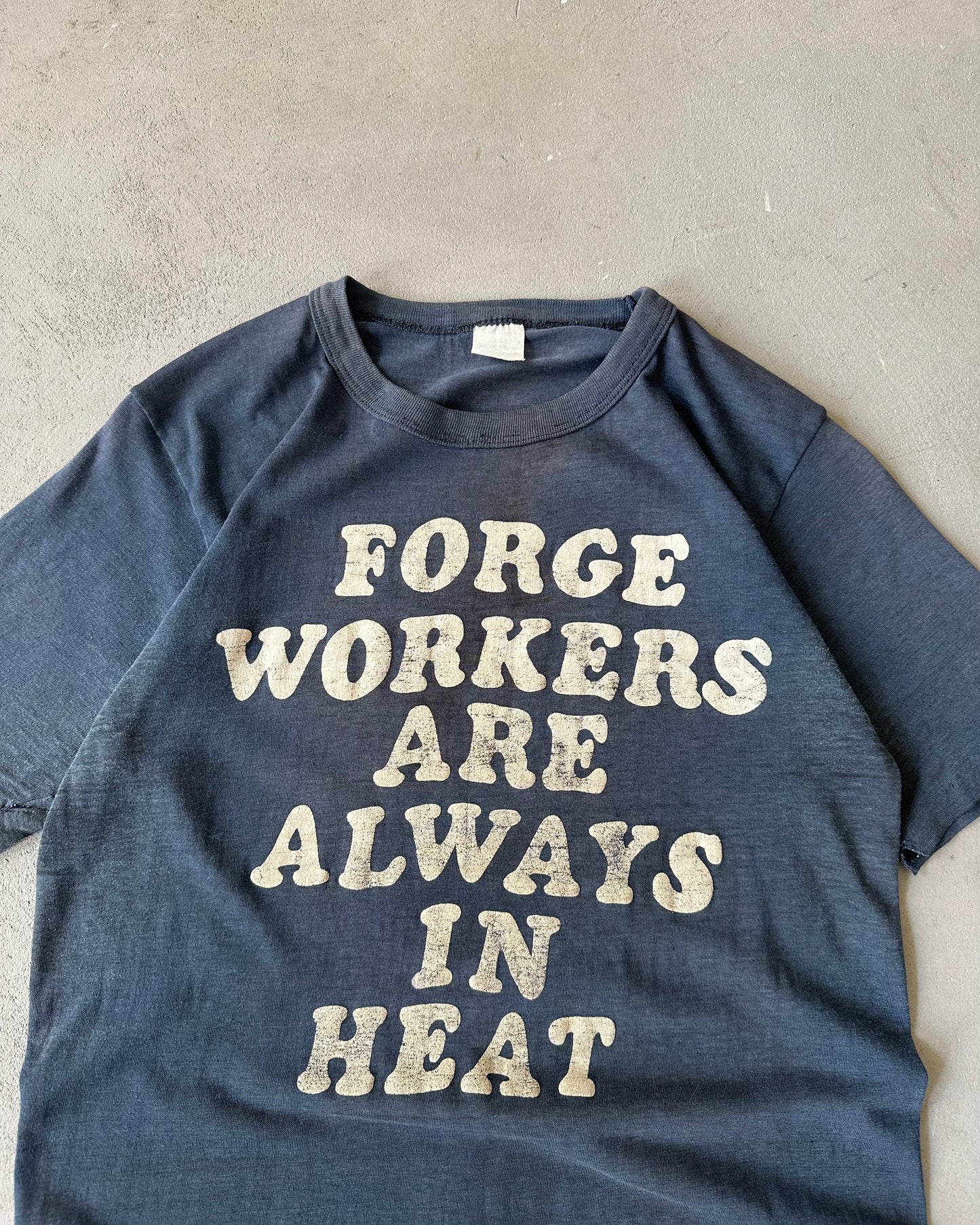 1970s - Distressed Navy Forge Workers T-Shirt - S/M