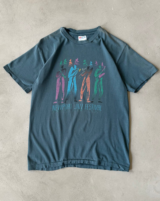 1990s - Distressed Teal Jazz T-Shirt - S/M