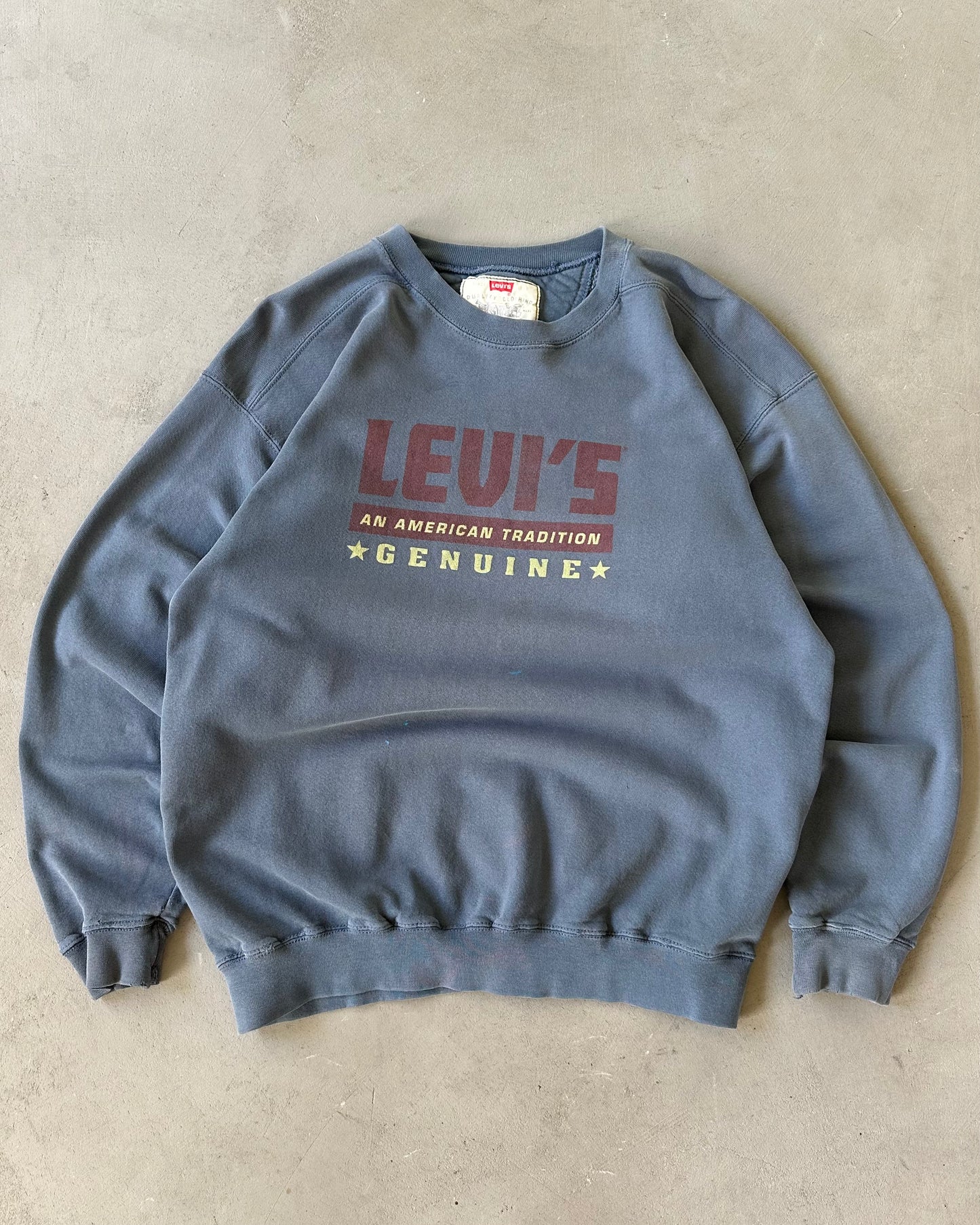 1990s - Distressed Blue Levi's Crewneck - L